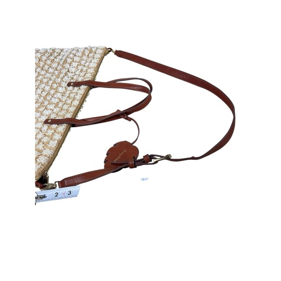 Tommy Bahama Tan Black Woven Tote Bag Brown Strap Large Shoulder Purse Beachy - Picture 15 of 16